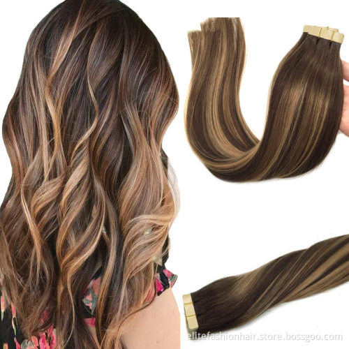 Wholesale high quality Double drawn Silky straight Real human tape hair extensions Tape in Hair Extensions tape weft hair